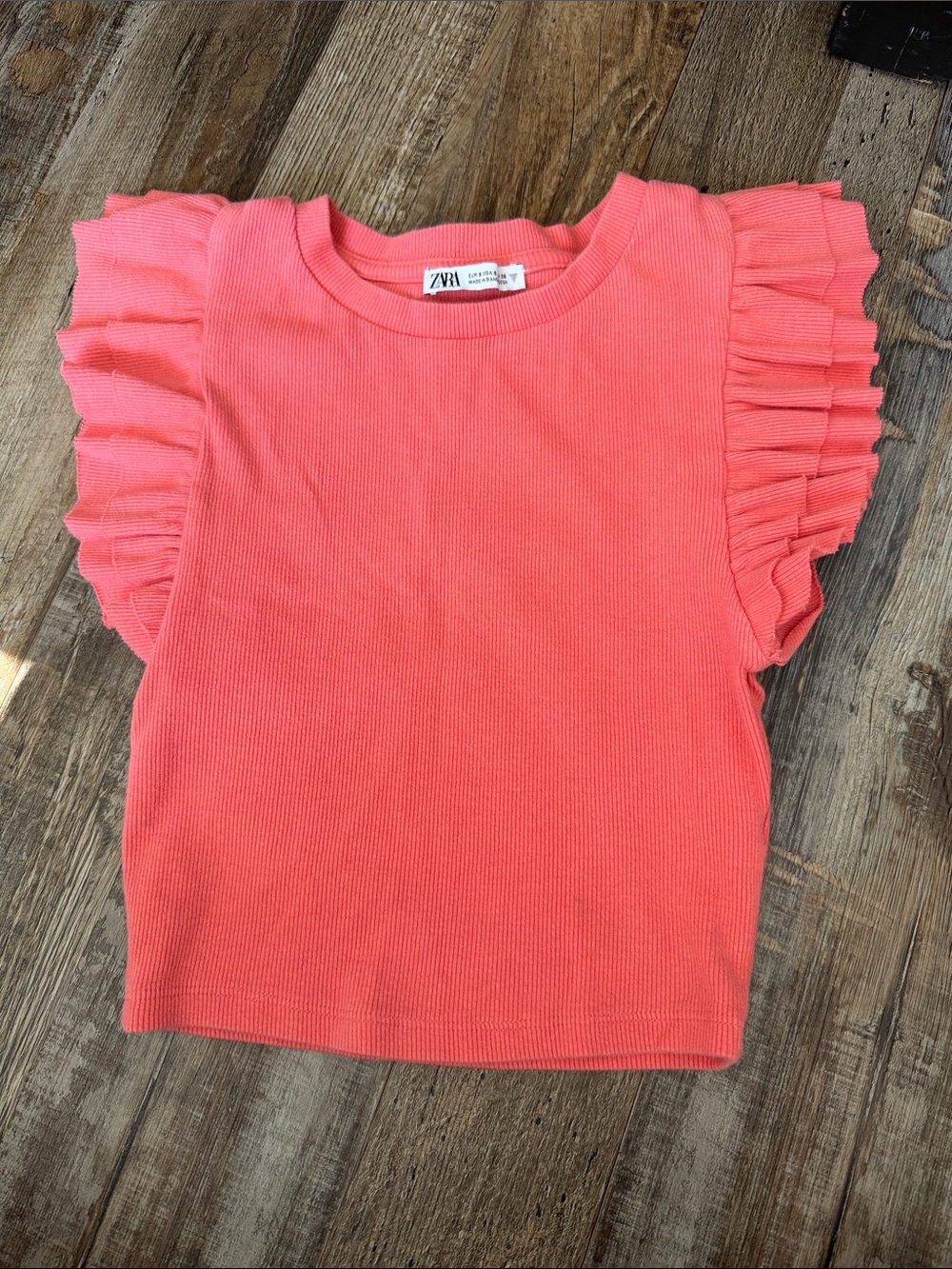 Zara coral colored cotton spandex ruffle shirt women’s small